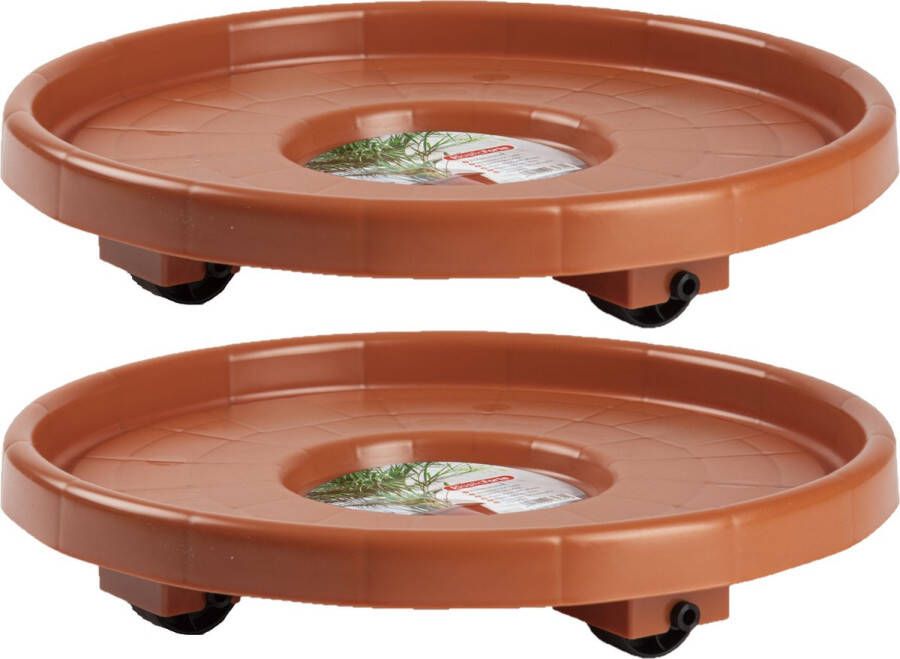 Forte Plastics Set van 2x stuks plantenonderzetter multiroller rond bruin kunststof 34 cm Trolleys voor kamerplanten