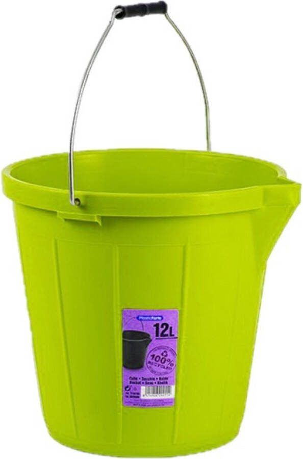Forte Plastics Set van 2x stuks stevige kunststof huishoud emmers met schenktuit lime groen 12 liter Schoonmaak emmers