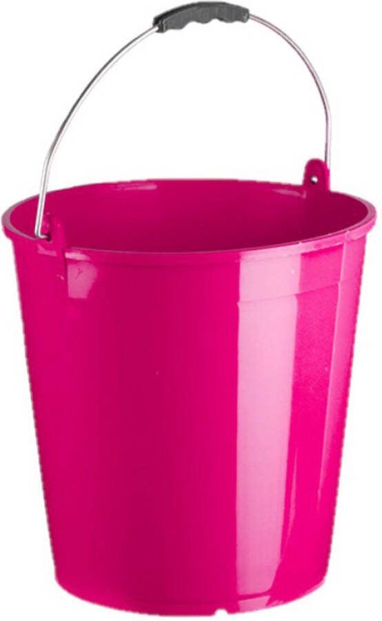 PLASTICFORTE Set van 5x stuks fuchsia roze schoonmaakemmers huishoudemmers 15 liter 32 x 31 cm Kunststof emmers met metalen hengsel