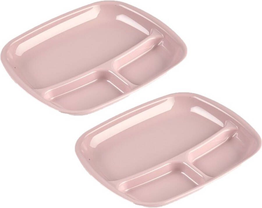 Forte Plastics Set van 6x stuks camping fondu bbq kunststof borden 3-vaks oud roze 21 x 24 cm Fonduebord Gourmetbord Barbecuebord