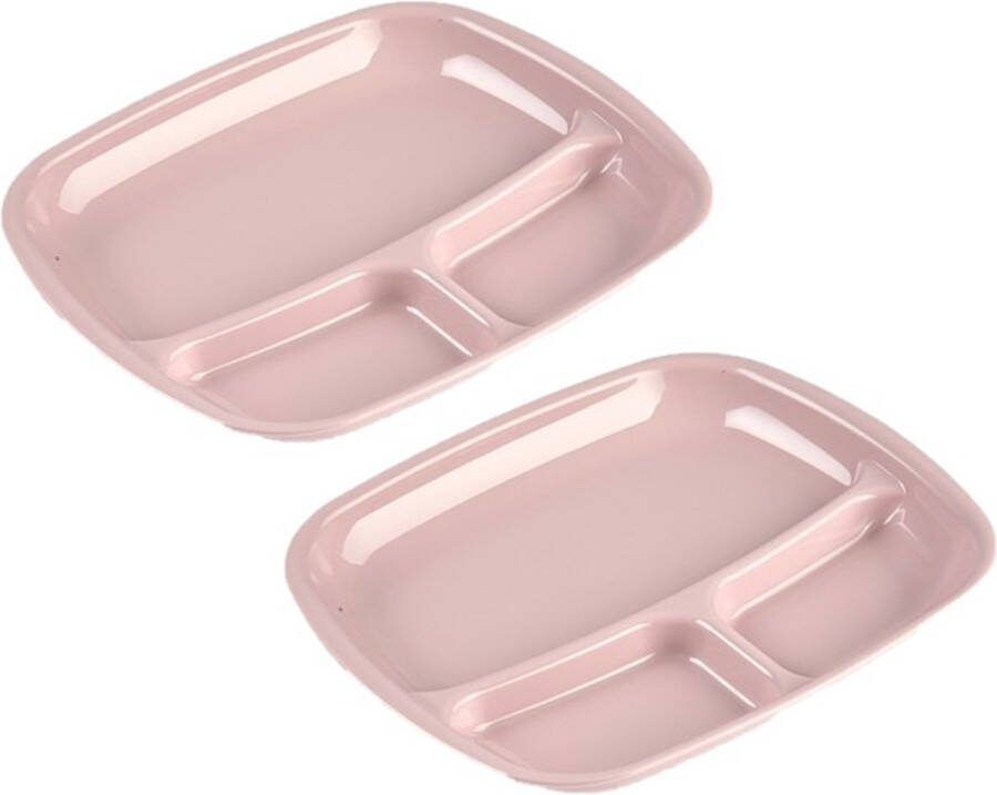 Forte Plastics Set van 8x stuks camping fondu bbq kunststof borden 3-vaks oud roze 21 x 24 cm Fonduebord Gourmetbord Barbecuebord
