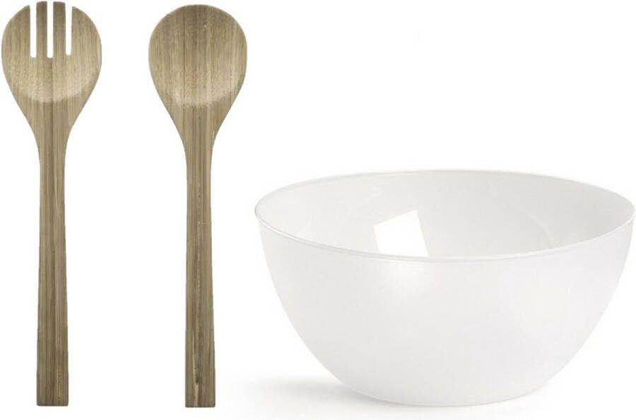 Forte Plastics Plastic Forte Slakom schaal met bamboe slacouvert Kunststof D25 cm Saladeschalen
