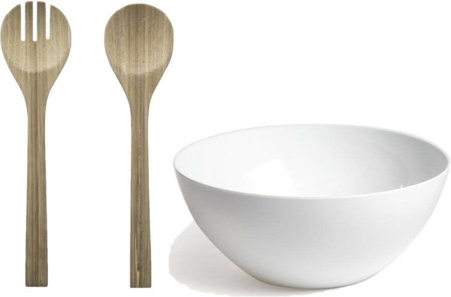Forte Plastics Plastic Forte Slakom schaal met bamboe slacouvert Kunststof D26 cm Saladeschalen
