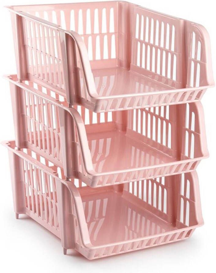 Forte Plastics Plasticforte Stapelbare opbergmand Oud roze 16L kunststof 38 x 28 x 15 cm Opbergmanden