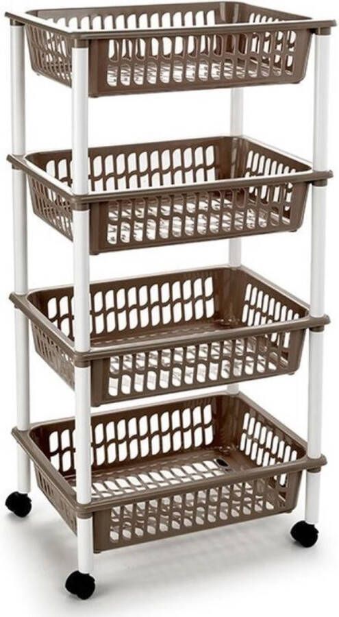 PLASTICFORTE Taupe opberg trolley roltafel met 4 manden 40 x 50 x 85 cm Etagewagentje karretje met opbergkratten