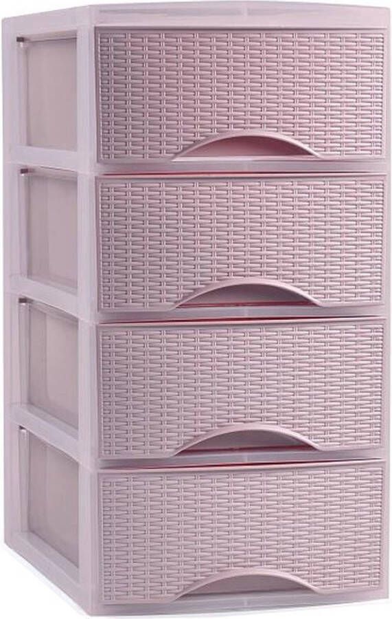 Forte Plastics Plasticforte Thuis kantoor organizer ladeblok 26 x 37 x 49 cm Kunststof Roze 4 lades Ladeblok