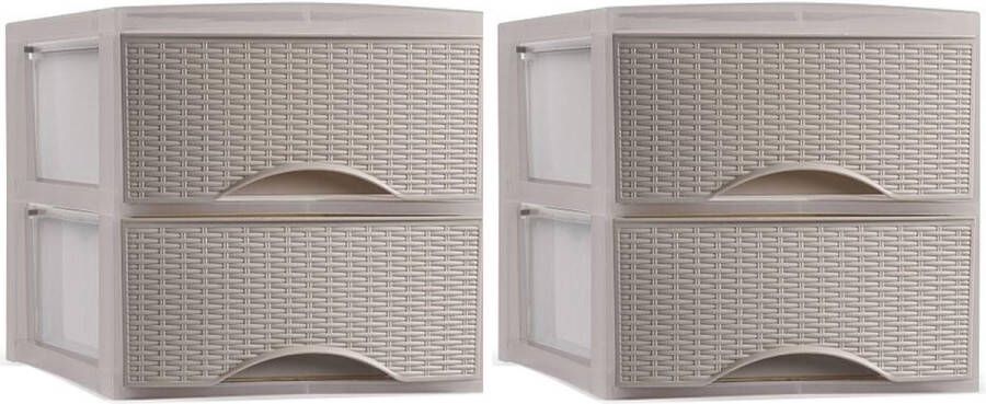 Forte Plastics Plasticforte thuis kantoor organizer ladeblok 2x 2 lades 25 x 37 x 26 cm kunststof beige Ladeblok