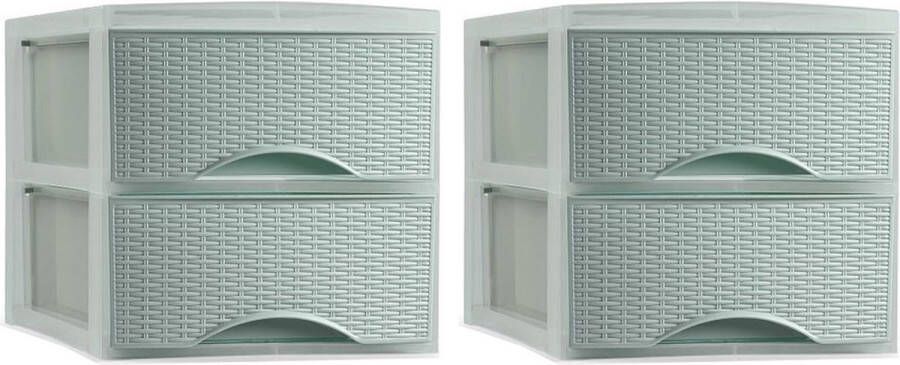 Forte Plastics PlasticForte thuis kantoor organizer ladeblok 2x 2 lades 25 x 37 x 26 cm kunststof groen Ladeblok