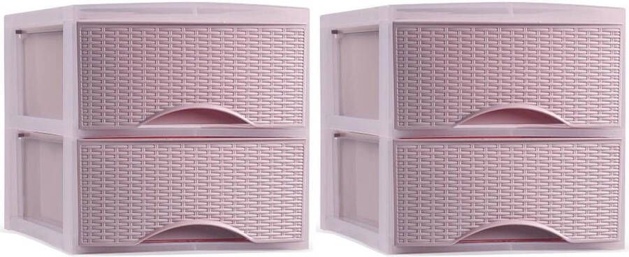 Forte Plastics Plasticforte thuis kantoor organizer ladeblok 2x 2 lades 25 x 37 x 26 cm kunststof roze Ladeblok
