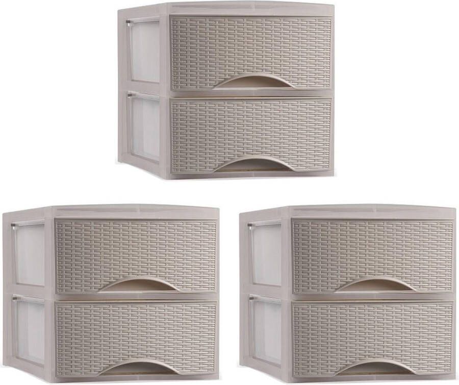 Forte Plastics Plasticforte thuis kantoor organizer ladeblok 3x 2 lades 25 x 37 x 26 cm kunststof beige Ladeblok