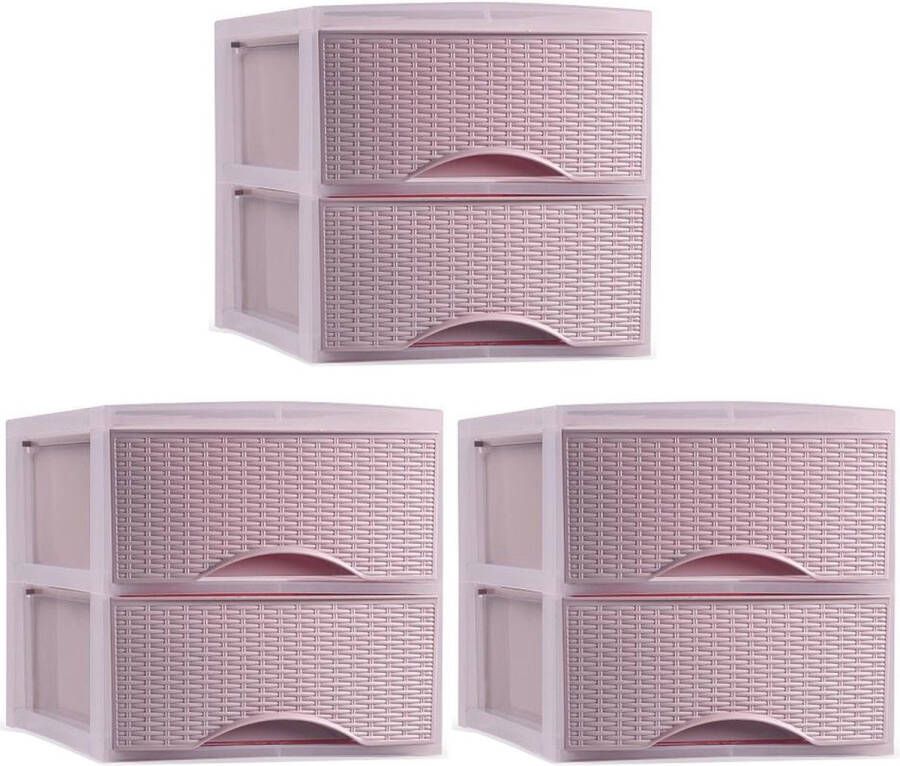 Forte Plastics Plasticforte thuis kantoor organizer ladeblok 3x 2 lades 25 x 37 x 26 cm kunststof roze Ladeblok