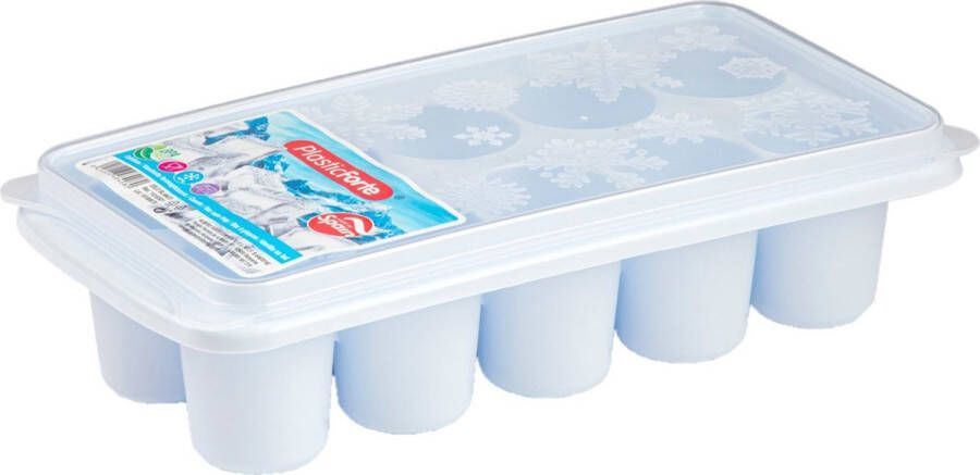 Forte Plastics Tray met dikke grote ronde blokken van 6.5 cm ijsblokjes ijsklontjes vormpjes 10 vakjes kunststof wit met afsluit deksel