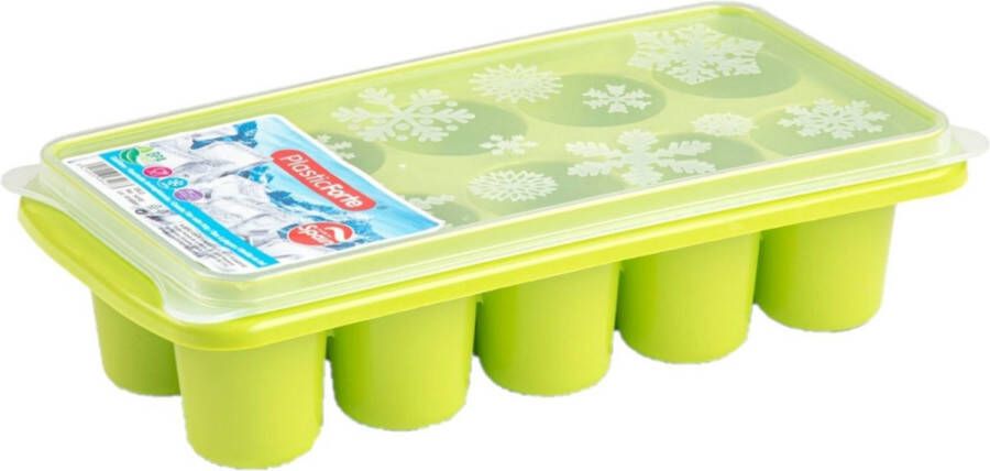 Forte Plastics Tray met dikke grote ronde blokken van 6.5 cm ijsblokjes ijsklontjes vormpjes 10 vakjes kunststof groen met afsluit deksel