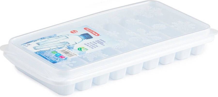 Forte Plastics Tray met Flessenhals ijsblokjes ijsklontjes ijsblok staafjes vormpjes 10 vakjes kunststof wit met afsluit deksel