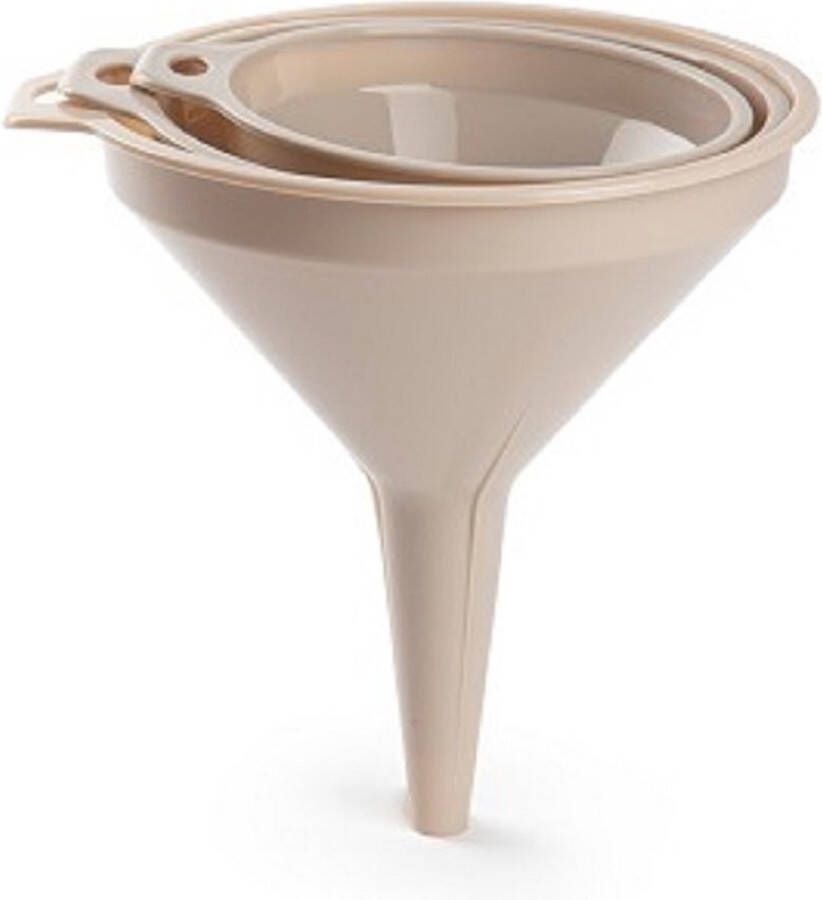 Forte Plastics Trechters set groot taupe 3-delig Keuken camping artikelen benodigdheden 12 14 en 16 cm diameter