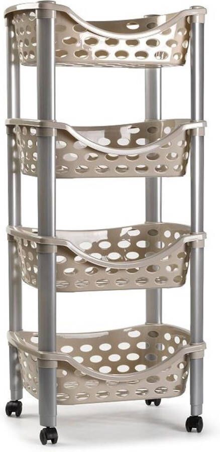 PLASTICFORTE Trolley keukentrolley op wieltjes 4-laags beige kunststof 40 x 88 cm opbergtrolley