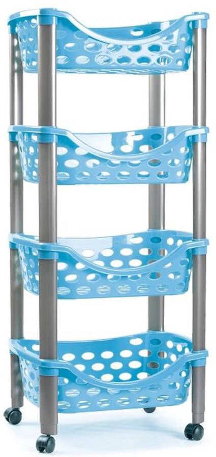 PLASTICFORTE Trolley keukentrolley op wieltjes 4-laags blauw kunststof 40 x 88 cm opbergtrolley