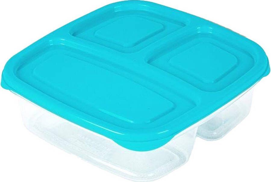 PLASTICFORTE Vershoudbakje 3-vaks 1ST 1 2L meal prep herbruikbaar blauw vaatwasser bestendig magnetron bakjes
