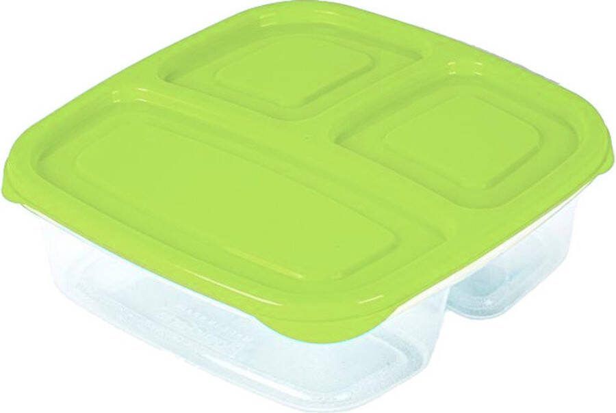 PLASTICFORTE Vershoudbakje 3-vaks 1ST 1 2L meal prep herbruikbaar groen vaatwasser bestendig magnetron bakjes