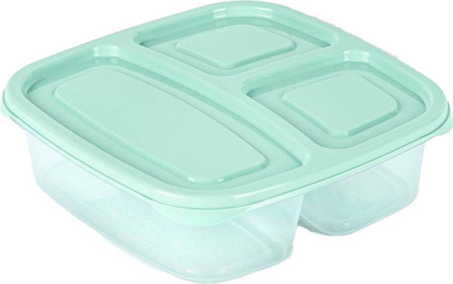 PLASTICFORTE Vershoudbakje 3-vaks 1ST 1 2L meal prep herbruikbaar mint groen vaatwasser bestendig magnetron bakjes