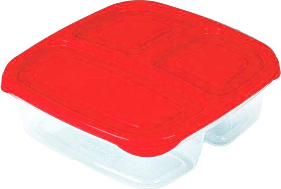 PLASTICFORTE Vershoudbakje 3-vaks 1ST 1 2L meal prep herbruikbaar rood vaatwasser bestendig magnetron bakjes