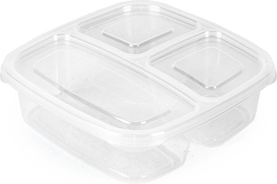 PLASTICFORTE Vershoudbakje 3-vaks 1ST 1 2L meal prep herbruikbaar transparant vaatwasser bestendig magnetron bakjes