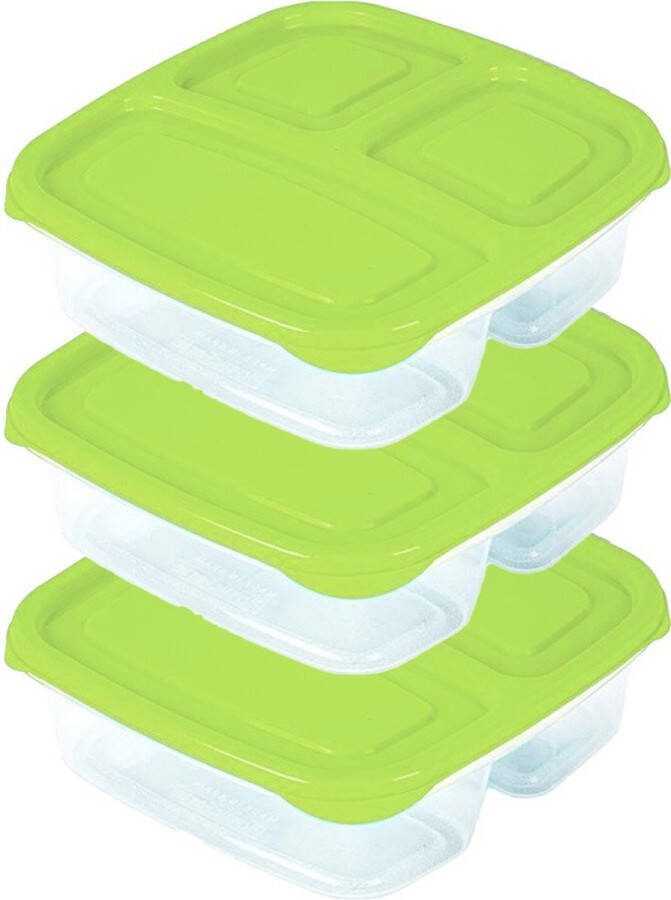 PLASTICFORTE Vershoudbakje 3x 3-vaks 1 2L meal prep herbruikbaar groen vaatwasser bestendig magnetron bakjes