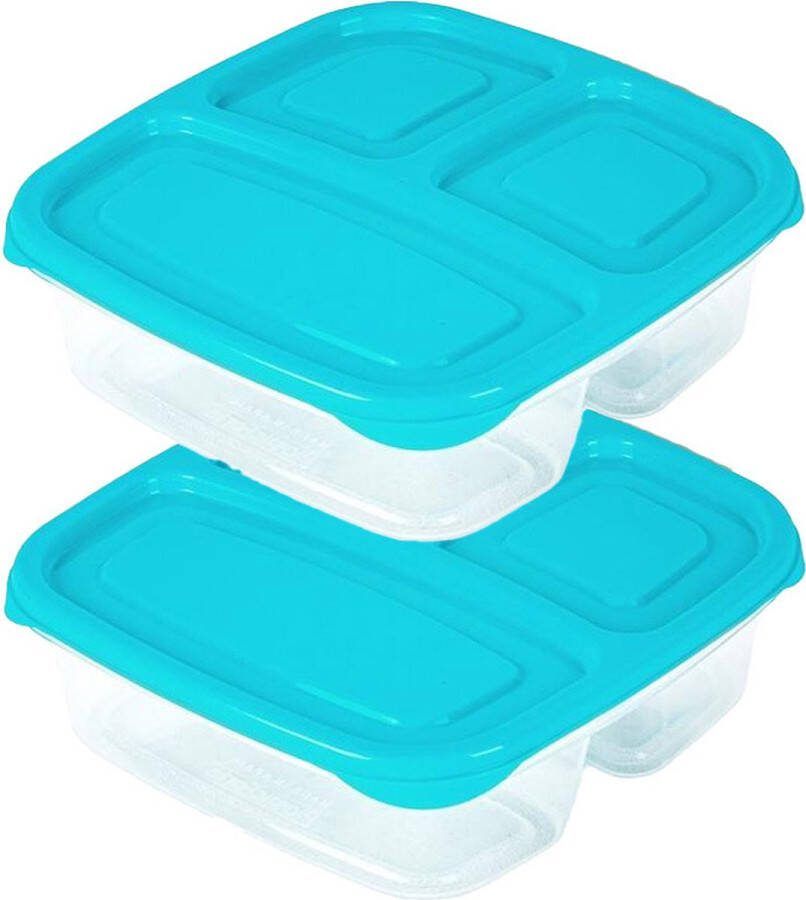 PLASTICFORTE Vershoudbakje 3x 3-vaks 1ST 1 2L meal prep herbruikbaar blauw vaatwasser bestendig magnetron bakjes