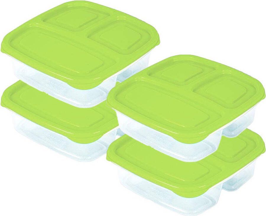 PLASTICFORTE Vershoudbakje 4x 3-vaks 1 2L meal prep herbruikbaar groen vaatwasser bestendig magnetron bakjes