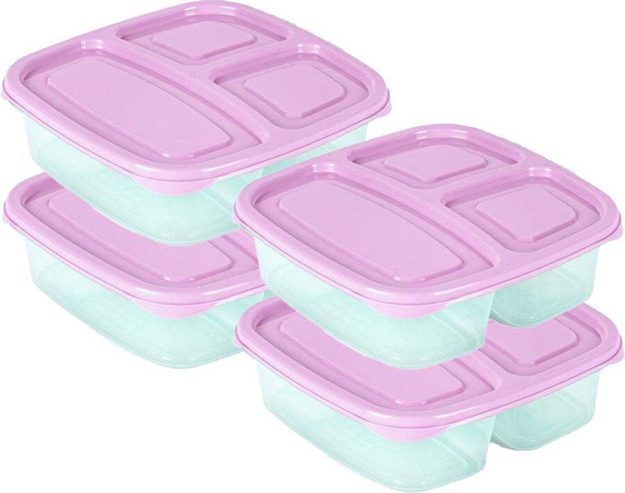 PLASTICFORTE Vershoudbakje 4x 3-vaks 1 2L meal prep herbruikbaar roze vaatwasser bestendig magnetron bakjes