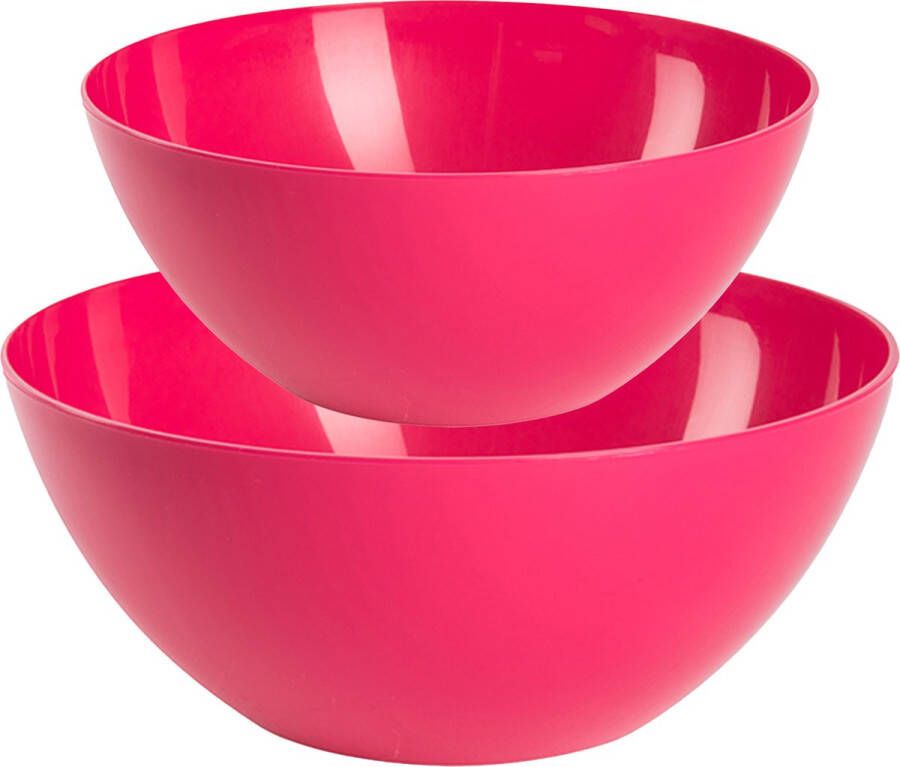 Forte Plastics Plasticforte voedsel serveer schalen set 2x stuks fuchsia roze kunststof Dia 23 en 26 cm Serveerschalen