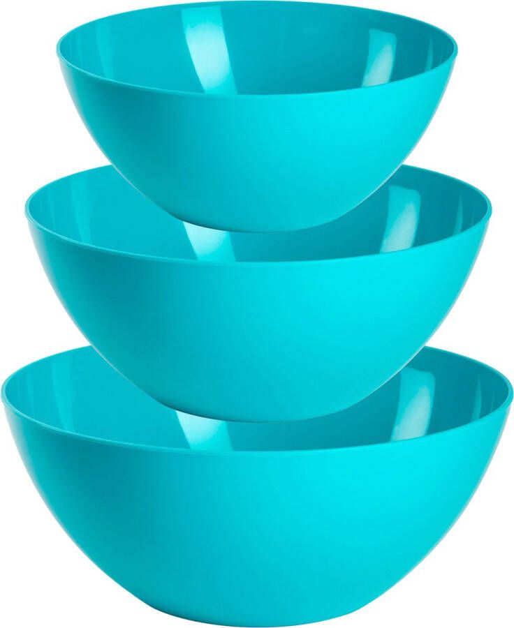 Forte Plastics Plasticforte voedsel serveer schalen set 3x stuks blauw kunststof Dia 20 23 26 cm Serveerschalen