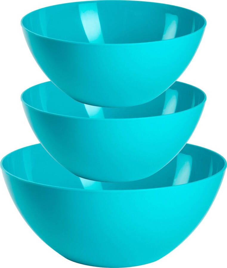 Forte Plastics Plasticforte voedsel serveer schalen set 3x stuks blauw kunststof Dia 23 en 26 cm Serveerschalen