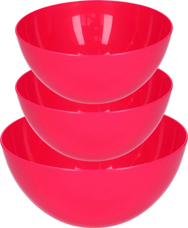 Forte Plastics Plasticforte voedsel serveer schalen set 3x stuks fuchsia roze kunststof Dia 23 en 26 cm Serveerschalen
