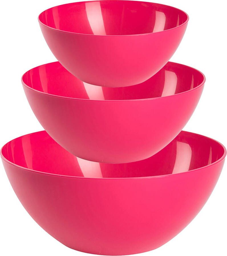 Forte Plastics Plasticforte voedsel serveer schalen set 3x stuks roze kunststof Dia 20 23 26 cm Serveerschalen