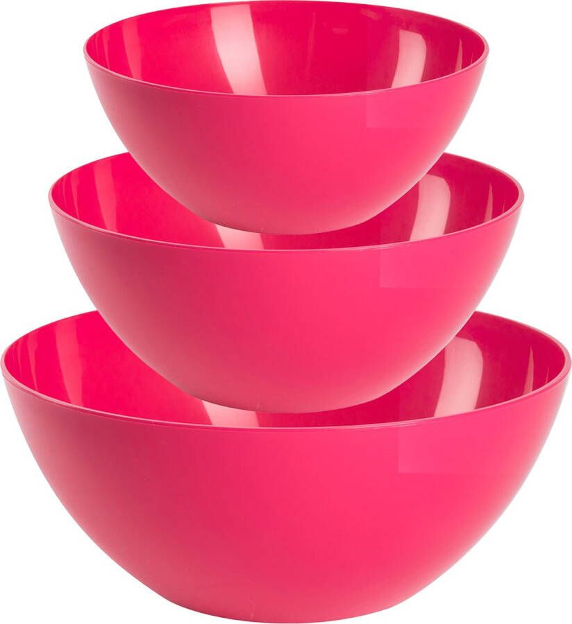 Forte Plastics Plasticforte voedsel serveer schalen set 3x stuks roze kunststof Dia 20 25 28 cm Serveerschalen