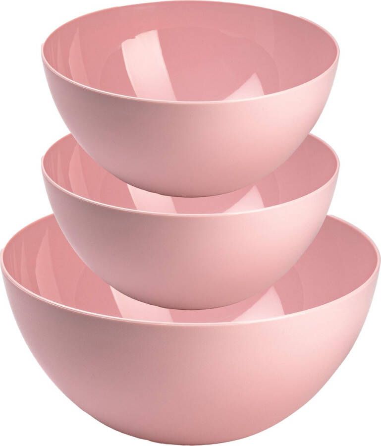 Forte Plastics Plasticforte voedsel serveer schalen set 3x stuks roze kunststof Dia 23 en 26 cm Serveerschalen