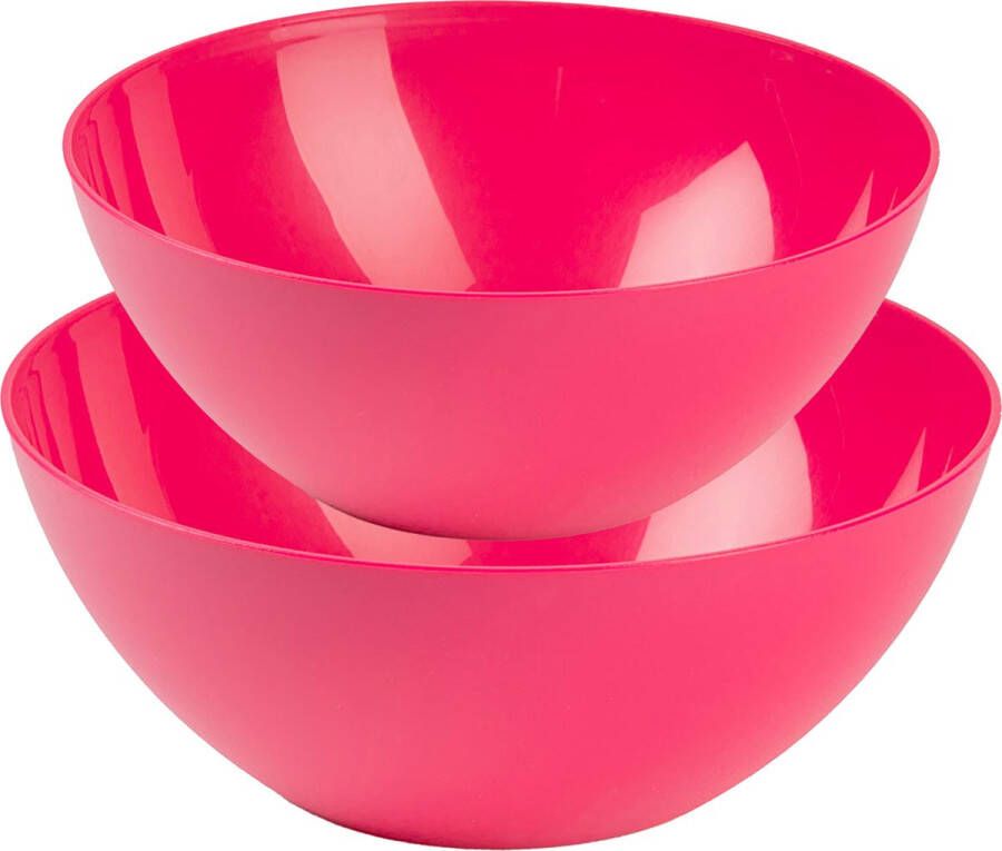 Forte Plastics Plasticforte voedsel serveer schalen set 4x stuks fuchsia roze kunststof Dia 23 en 20 cm Serveerschalen