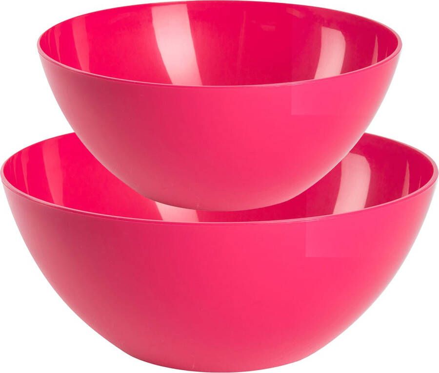 Forte Plastics Plasticforte voedsel serveer schalen set 4x stuks fuchsia roze kunststof Dia 25 en 28 cm Serveerschalen