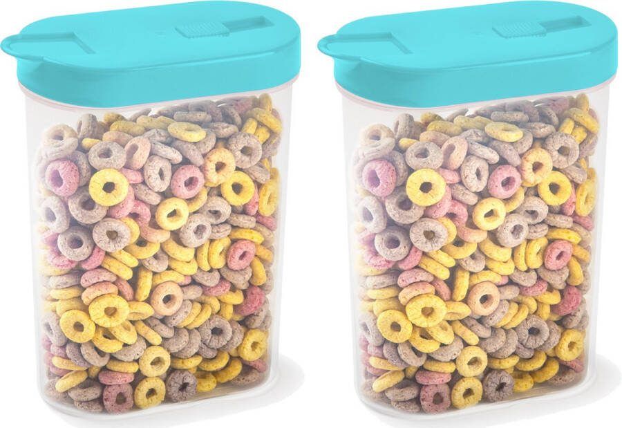PLASTICFORTE Voedselcontainer strooibus 2x blauw inhoud 1 liter kunststof 15 x 7 x 19 cm