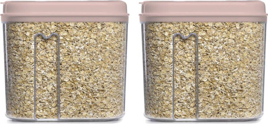 PLASTICFORTE Voedselcontainer strooibus 2x lichtroze 1000 ml kunststof voorraadpotten