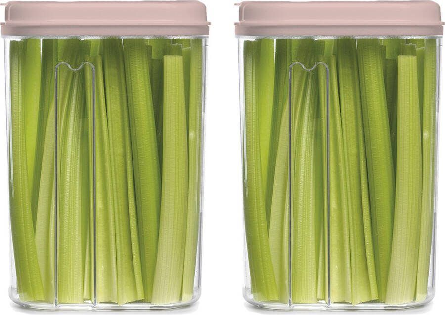 PLASTICFORTE Voedselcontainer strooibus 2x lichtroze 1500 ml kunststof voorraadpotten