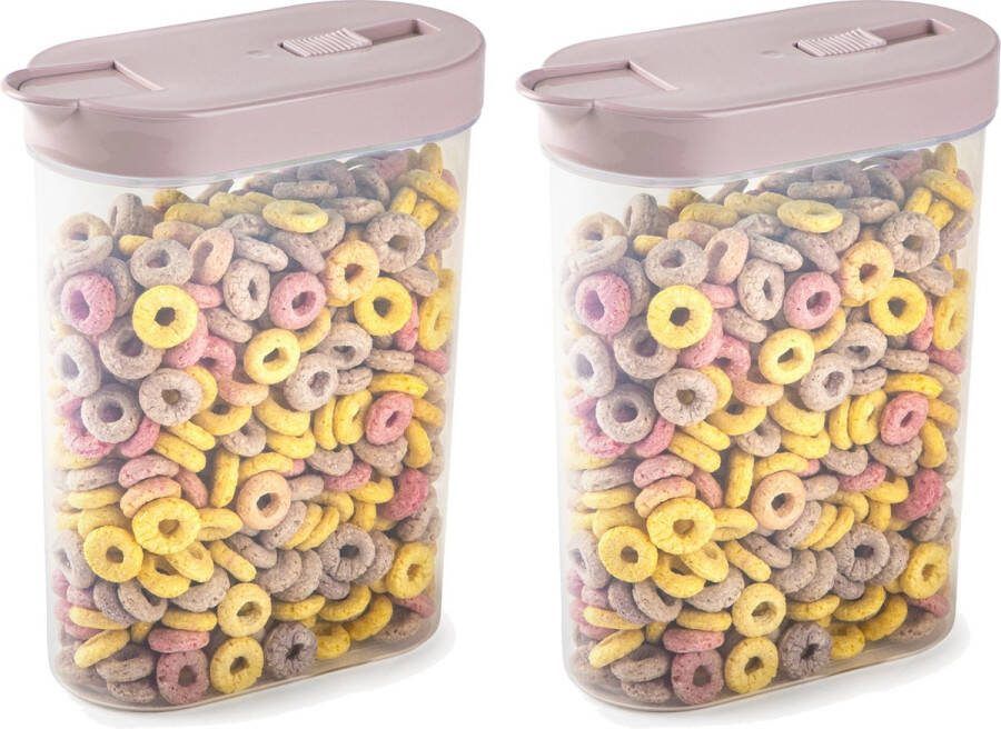 PLASTICFORTE Voedselcontainer strooibus 2x lichtroze inhoud 1 liter kunststof 15x7x19 cm
