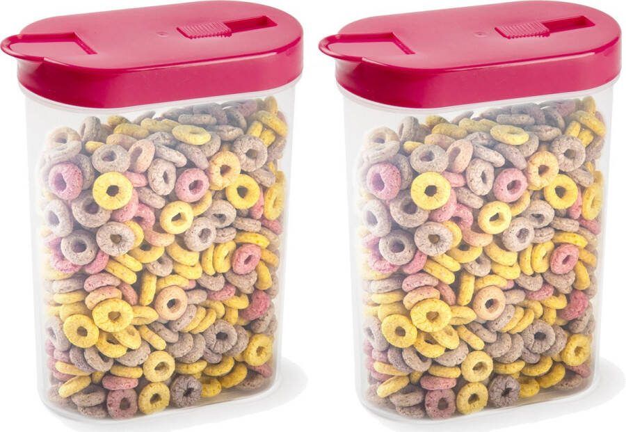 PLASTICFORTE Voedselcontainer strooibus 2x roze inhoud 1 liter kunststof 15 x 7 x 19 cm