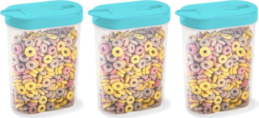 PLASTICFORTE Voedselcontainer strooibus 3x blauw inhoud 1 liter kunststof 15 x 7 x 19 cm