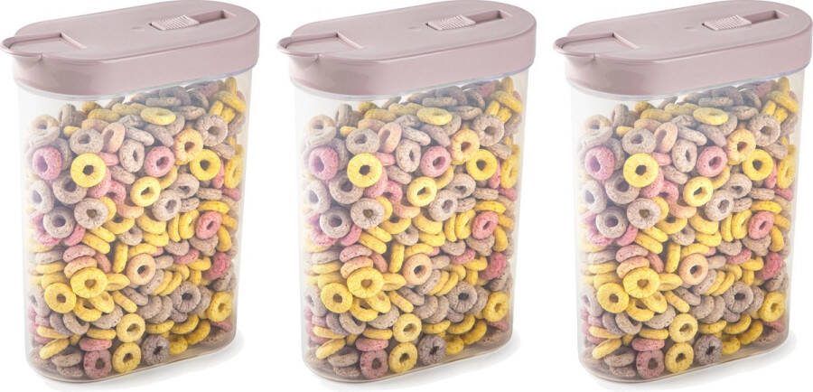 PLASTICFORTE Voedselcontainer strooibus 3x lichtroze inhoud 1 liter kunststof 15x7x19 cm
