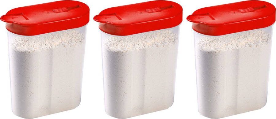 PLASTICFORTE Voedselcontainer strooibus 3x rood inhoud 1 liter kunststof 15 x 7 x 19 cm