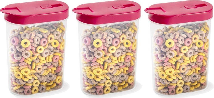 PLASTICFORTE Voedselcontainer strooibus 3x roze inhoud 1 liter kunststof 15 x 7 x 19 cm