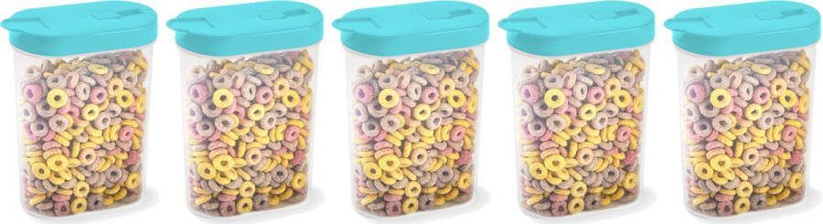 PLASTICFORTE Voedselcontainer strooibus 5x blauw inhoud 1 liter kunststof 15 x 7 x 19 cm