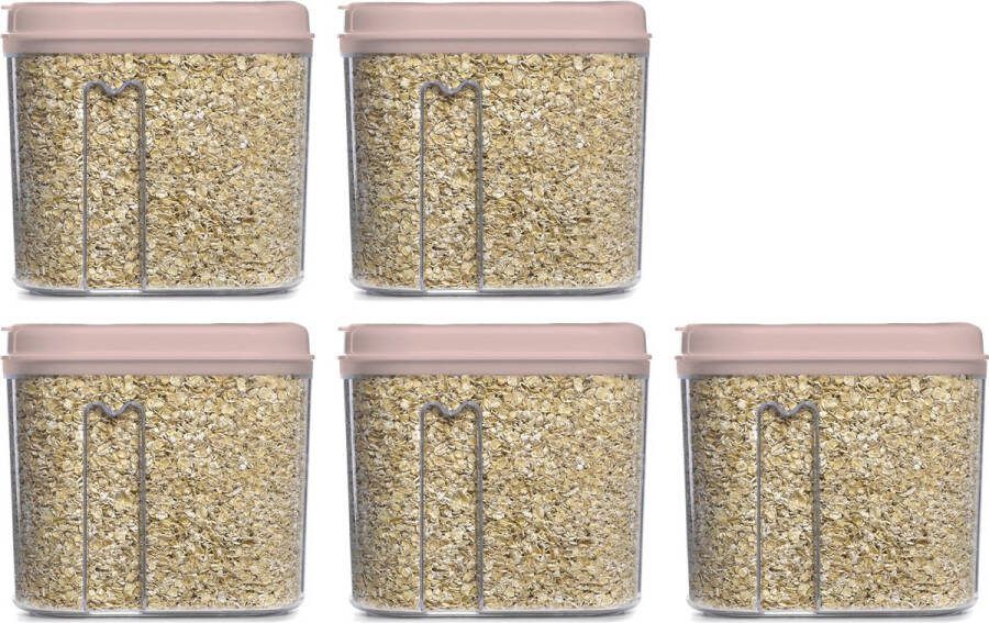 PLASTICFORTE Voedselcontainer strooibus 5x lichtroze 1000 ml kunststof voorraadpotten